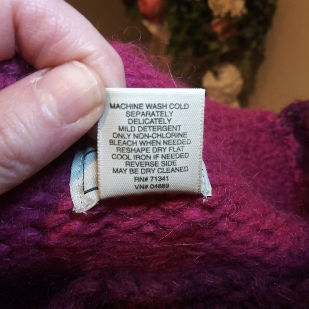 LAST CHANCE - L.L. Bean Fuschia/Purple Cable Knit Mohair/Wool Mock Neck Sweater - Picture 7 of 8